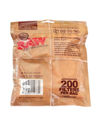 filtros raw slim algodón 200 unidades - caja 30 bolsas