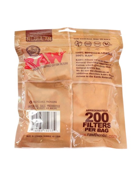 filtros raw slim algodón 200 unidades - caja 30 bolsas